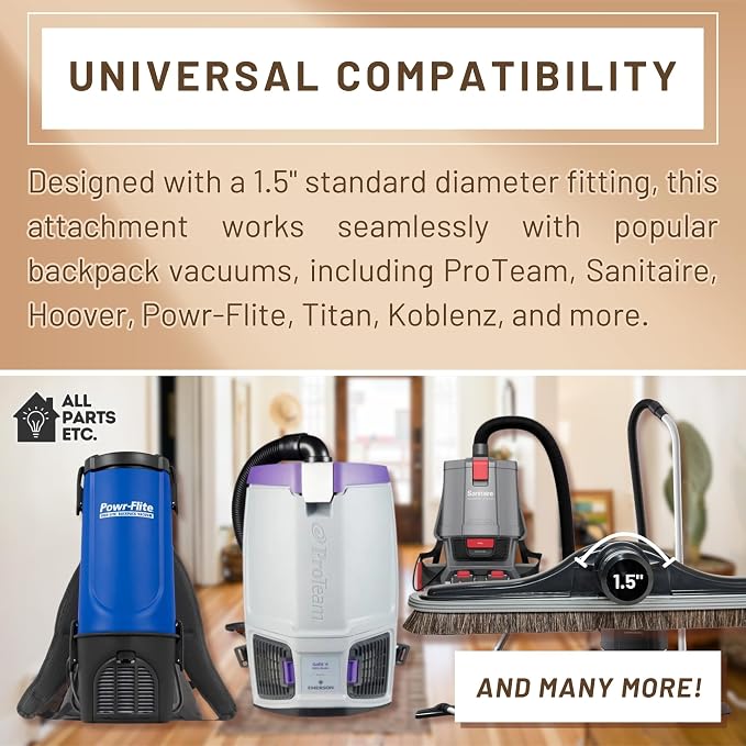 Backpack Vacuum Cleaner Hard Wood Tile Floor Brush 14” Wide with Bumper for Natural Horsehair Soft Bristles Hoover, Sanitaire, Carpet Pro, Proteam Back Pack Vacuums and More