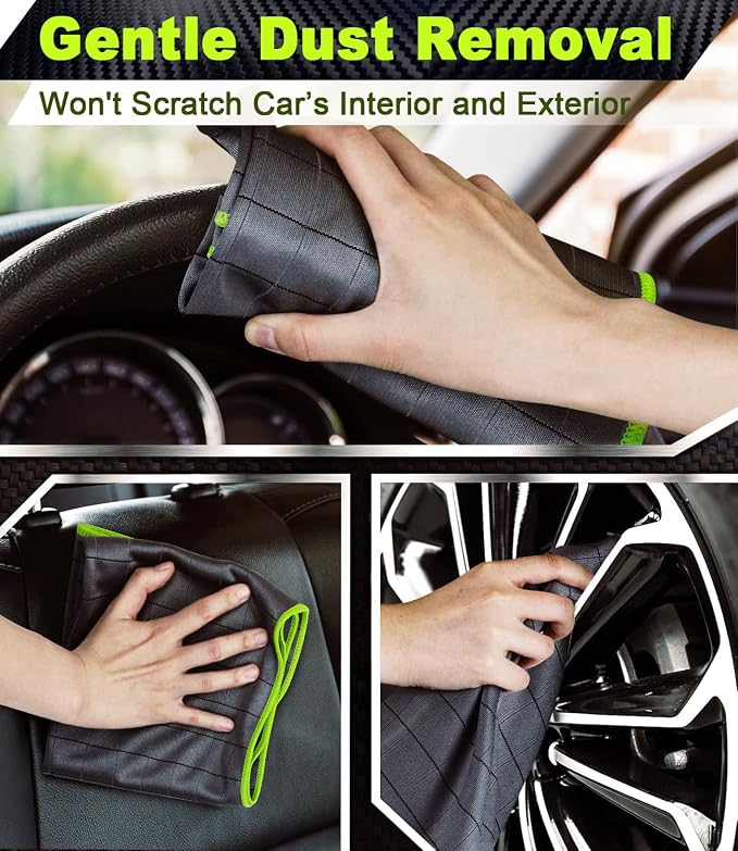 Airlab Microfiber Towels Cars Wash Drying Cleaning Cloth, Grey-Green | Carbon Fiber Detailing Glass Window Polishing Lint Free, Streak Free, 20" x 16", Pack of 2