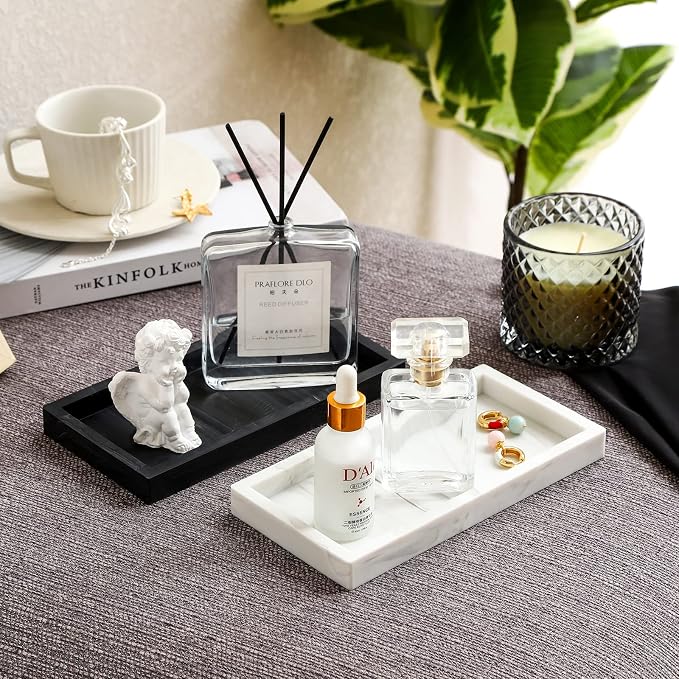 Silicone Bathroom Vanity Tray Dish Soap Holder Sink Organizer, Marble Black | Small, Thickened Silicone, Easy to Clean, Waterproof, Non-Slip, for Countertop, Kitchen, Bedroom, Dresser