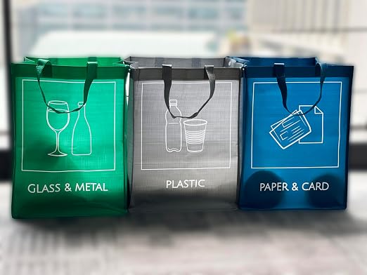 Reusable Recycling Bin Bags, 3-Pack Indoor and Outdoor Separate Waste Sorting Organizer Compartment Container, Waterproof Recycle Bins for Kitchen Home Office