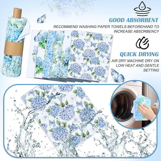 Reusable Kitchen Cloths Cotton Towel, 36 Pack, Hydrangea | Washable 9.84x11.81in, Paperless Towel Rolls Bulk, Cleaning Cloth Napkins for Dishes