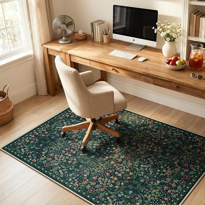Anidaroel Floral Office Chair Mat for Hardwood & Tile Floor, 48"x60" Desk Chair Mat for Home Office, Under Desk Rug for Rolling Chair, Non Slip Computer Chair Mat, Low-Pile Carpet Protector Rug