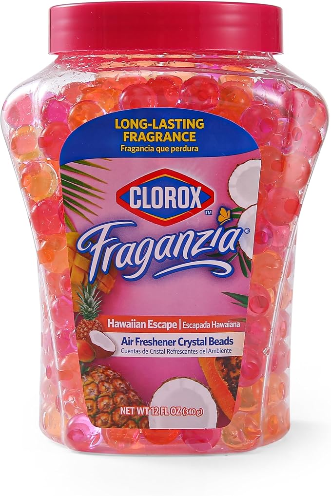 Clorox Fraganzia Crystal Beads Air Freshener, Island Escape, 12 Oz, 12-Pk | Gel bead formula, long-lasting scent, no spray or mess, home car and office use