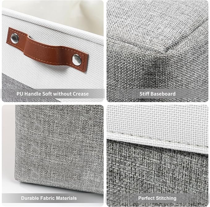 Storage Bins Large Fabric Storage Baskets for Shelves 3 Pack, Decorative Linen Closet Baskets with Handles for Organizing, Shelf, Clothes, Home, Office, 15x11x9.5Inches (Grey&White)