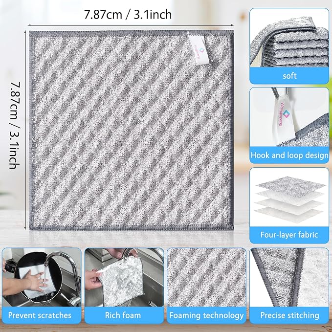 Wangjinpeng 10PK 4-Layer Non-Scratch Wire Dishcloths,7.87 x 7.87 in | metal scrubber,wet & dry clening,multipurpose cleaning cloths for dishes,great for cookware, sinks, dishes and stove tops