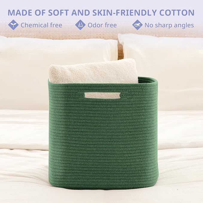 OIAHOMY 2 PACK Cube Storage Bin 13 Inch Collapsible Storage Cube Green | Cube Storage Organizer Storage Bins for Shelves Baskets for Organizing Woven Rope Storage Baskets