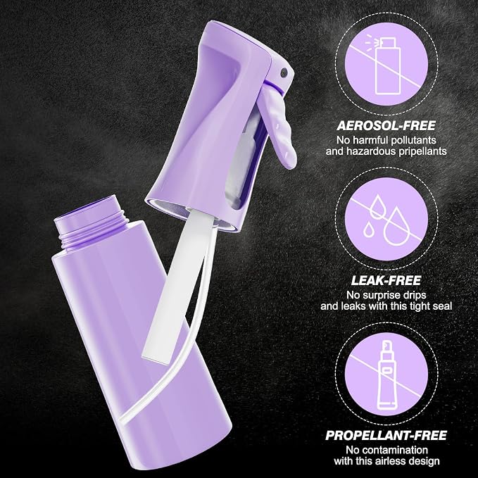 IMPORX Continuous Spray Bottle for Hair 2 Pack (10.1oz/300ml) Purple | Empty Plastic Ultra Fine Mist Misting Water Mister Spray Bottles for Cleaning Hairstyling Barber Curly Hair Garden Plants