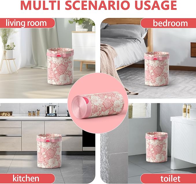 4 Gallon Trash Bags Drawstring, Colorful & Portable Small Trash Bags with Chinese Plum Blossom Printed, Tear-Resistant Garbage Bags 4 Gallon for Bathroom Office Trash Cans, 30 Count