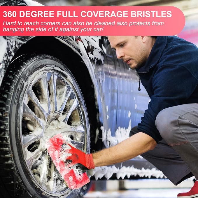 Tanlade 2 Pcs Car Wash Brush Heads Soft Bristle Flow Thru,10 Inch,Red | Replacement Heads for Exterior Cleaning, Compatible with Auto Truck RV Boat Camper, Gentle Bristles Protect Paint Finish