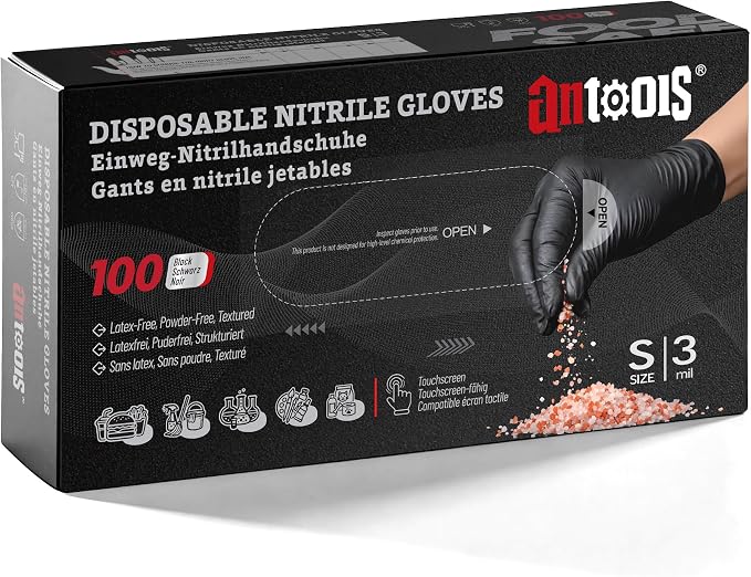 AnTools Food Safe Disposable Nitrile Gloves, Powder-Free, Textured Fingertips, Latex-Free, for Cooking, Food Prep, Cleaning, Pet Care, DIY, Black, Large