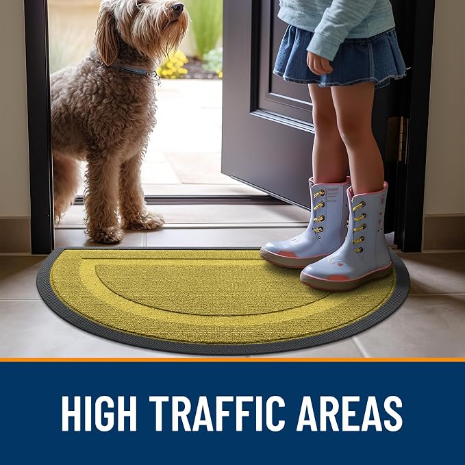 OLANLY Half Circle Front Door Mat Outside 71x23 All-Season Rubber Doormat | Lime Green, Absorbent, Heavy-Duty, Stain and Fade Resistant, Non-Slip Backing, Low-Profile Indoor Outdoor Entryway Mat