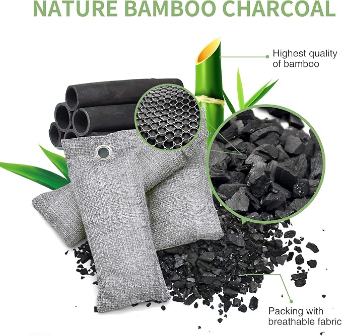 Bamboo Charcoal Air Purifying Bag,Activated Charcoal Odor Absorber for Shoe | 16 Pack Natural Shoe Deodorizer for Strong Odors, Odor Eliminators For Home, Car, Closet, Basement, Pet (16x50g)