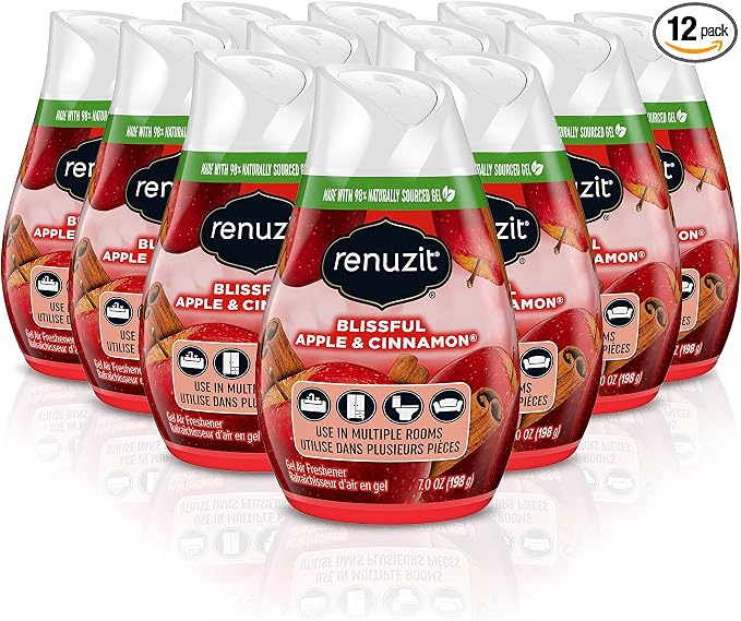 Renuzit - 1717587 Blissful Apple & Cinnamon Adjustable Gel Air Freshener, 7oz Cone (Pack of 12)