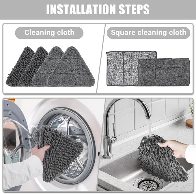 CALBEAU Baseboard Cleaner Tool with Handle, Wall Mop with Squeegee, 8 Pads | 86" Extension Pole, Swivel & Foldable Head, 8 Reusable Pads for Baseboard, Wall, Ceiling, Window, Floor, Dark Gray