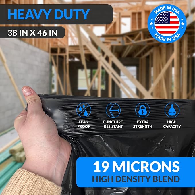 Reli. 45 Gallon Trash Bags Heavy Duty | Black | (25 Count, Twist Ties Included) Extra Tough, Leak-Proof Garbage Bags | Made in USA | Ideal for Large Clean Ups