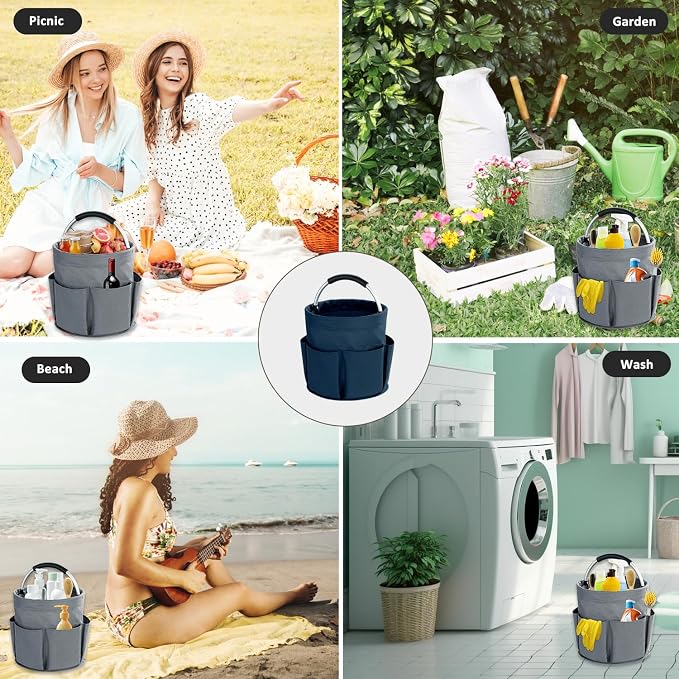 17L Cleaning Caddy with Handle, Cleaning Supplies Organizer, Foldable Storage Basket, Cleaning Supply Caddy, Portable Multi Cleaning Bucket Bag for Home, Garden (Blue)