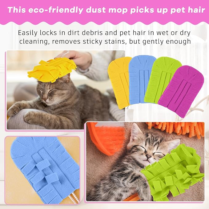 Zubebe 12 Pcs Reusable Duster Refills Fleece,Red,Yellow, Green,Blue | Soft Polyester Fiber Flat Duster Refill Multi Surface Washable Cleaning Pad Tools for Home, Blinds, Car, Pet, Furniture, Fans