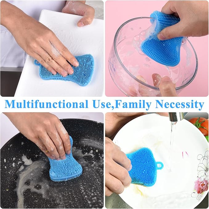 6 PCS Silicone Dish Sponges, Super Durable Safe and Dry Fast Silicone Sponge, Multi-Purpose Sponge Kitchen Gadgets, Reusable Rubber Kitchen Dish Dishes Fruits Vegetables Washing Cleaning Sponge Brush.