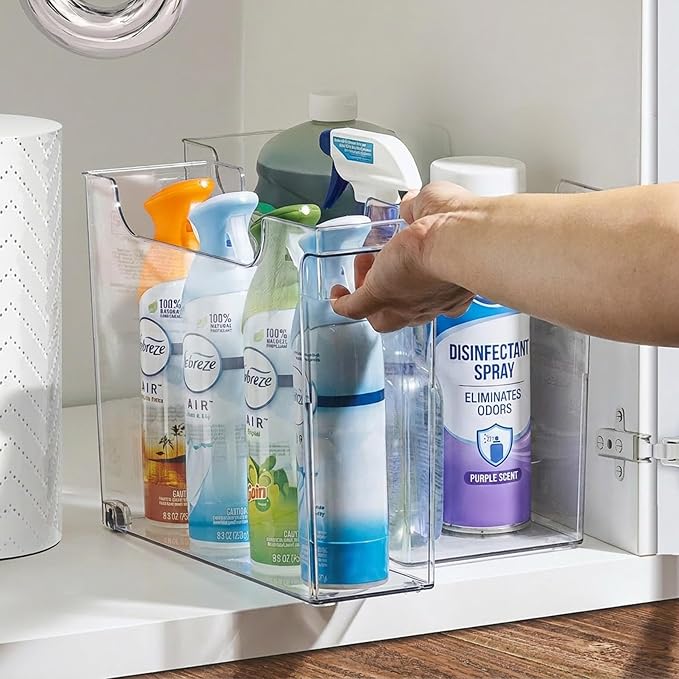 Sorbus Under-Sink Organizer Bins with Wheels & Handles (2 Sizes) | Rolling organization with easy access for spray bottles and cleaning supplies under kitchen counters.
