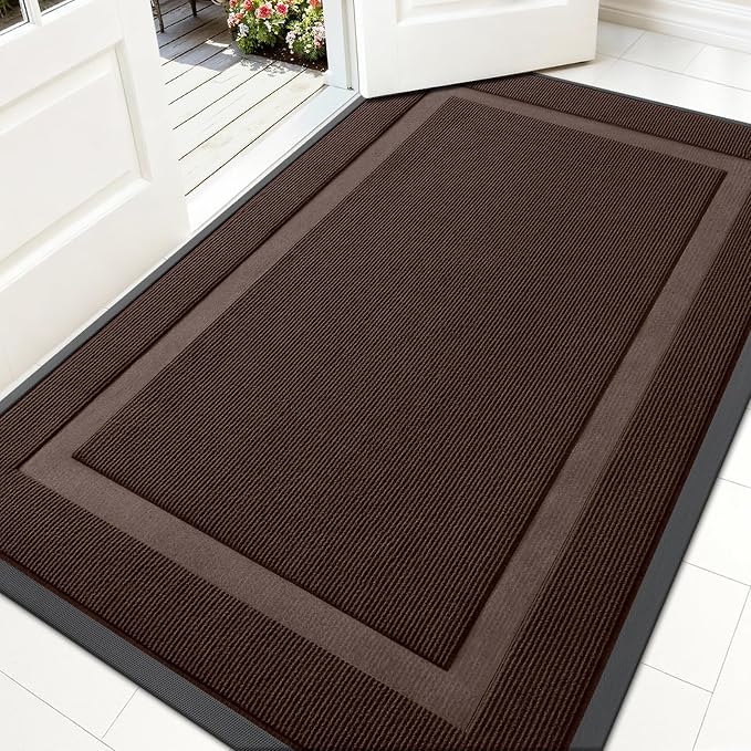 OLANLY Front Door Mat Outside 59x34, All-Season Heavy-Duty Rubber Doormat | Dark Brown, Absorbent, Stain Fade Resistant, Waterproof Non-Slip Backing, Low-Profile Indoor Outdoor Floor Mat for Entryway