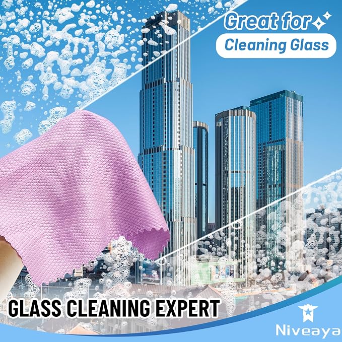 Niveaya 24 Pack Reusable Fish Scale Cloth, Microfiber Glass Cleaning Cloth | Quick Drying Polishing Cloth, Streak Free Lint Free Cleaning Rags for Glass Kitchen Window , Nano Magic Cleaning Towels