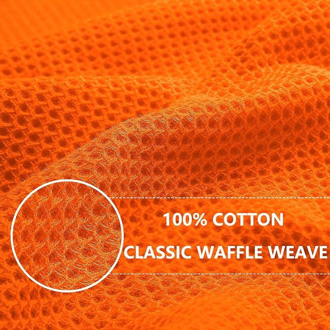 Homaxy 100% Cotton Waffle Weave Kitchen Dish Cloths 6-Pack, Orange | 12 x 12 Inches, Ultra Soft Absorbent Dish Towels, Quick Drying Dish Rags with Hanging Loop