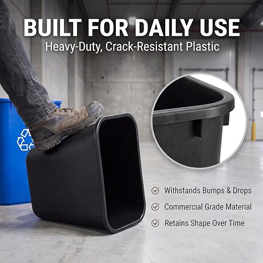 10 Pack, Recycle Wastebasket, 28 Qt. / 7 Gallon Rectangular Wastebasket / Trash Can Kit - Space Saving Recycling Bin, Narrow Spaces in Commercial, Kitchen, Home, Office, and Dorm - Black and Blue