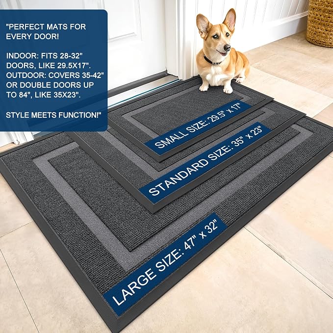 OLANLY Front Door Mat Outside 47x32, All-Season Heavy-Duty Rubber Doormat | Grey, Absorbent, Stain and Fade Resistant, Waterproof Non-Slip Backing, Low-Profile Indoor Outdoor Floor Mat for Entryway