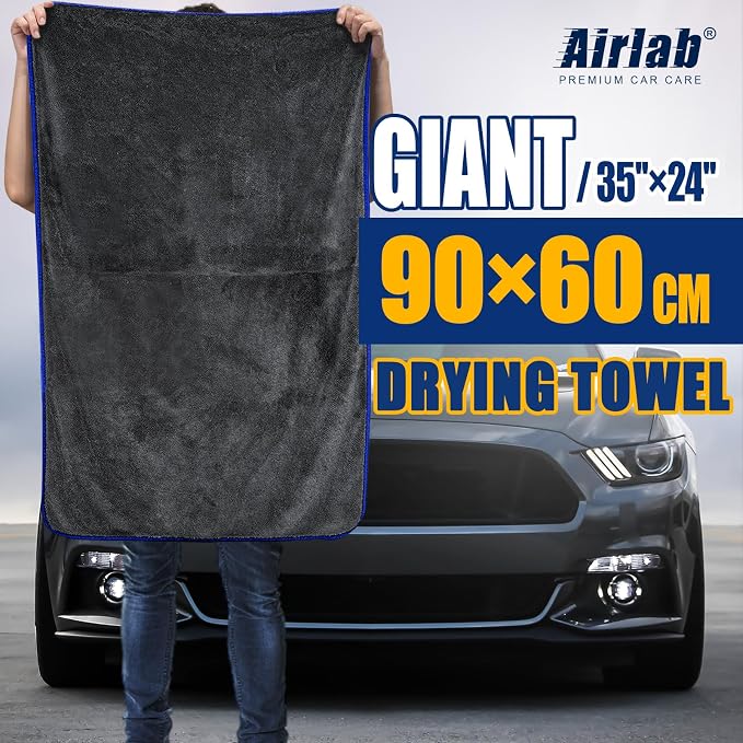 Airlab Microfiber Towels Cars Wash Drying Cleaning Cloth, Grey-Blue | Thick Plush Auto Detailing Super Absorbent for Interior & Exterior Lint Free, Streak Free, 35 x 24 Inch, Pack of 1