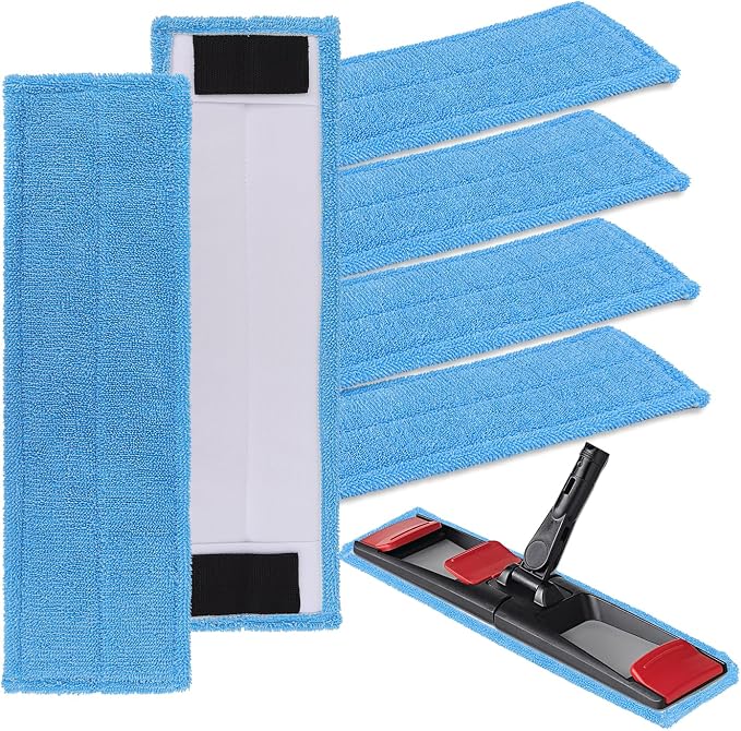 Replacement Flat Mop Pads Fit for Rubbermaid Commercial 18 Inch Adaptable Mops - 6 Pack Wet & Dry Microfiber Professional Cleaners Reusable Refills for Light-Duty Floor Cleaning- Blue