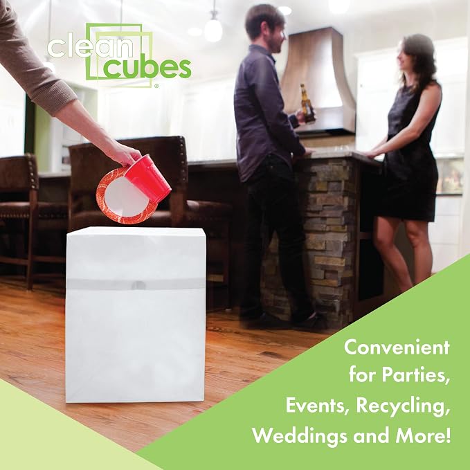 Clean Cubes 13 Gallon Disposable Pop-Up Trash Cans, 3-Pack (White) | Extra Trash Space for Parties and Events, No Assembly Required, Built-In Liner, Wire-Reinforced Opening Stays Fully Open