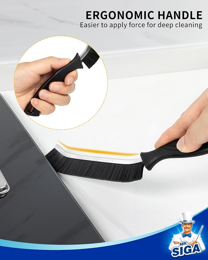 MR.SIGA Crevice Cleaning Brush, Grout Scrub Brush for Corners, Tight Spaces | Hard bristles, Heavy duty and flexible, for deep cleaning of hard to reach areas of kitchen and bathroom, 5 pack, black