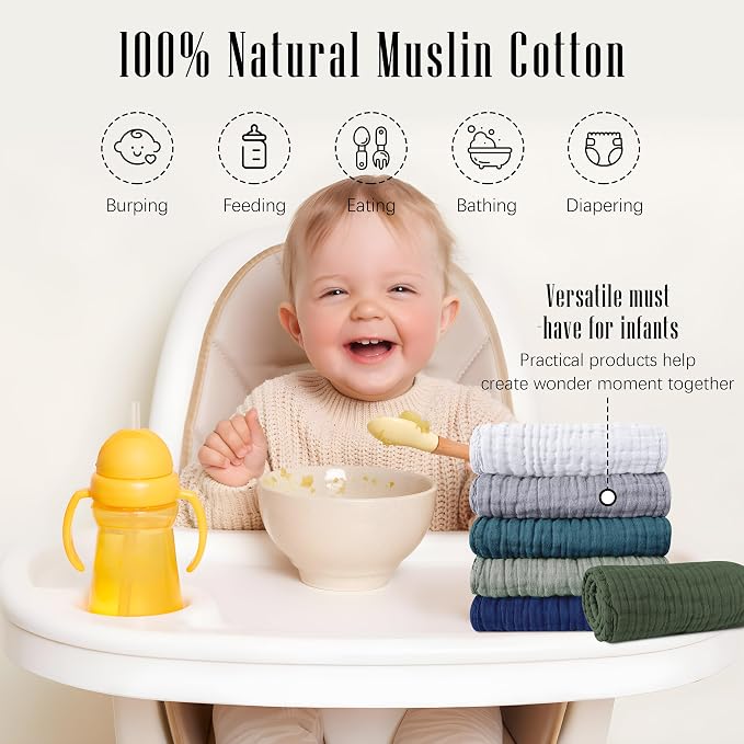 SWEET DOLPHIN 12 Pack Muslin Burp Cloths Large 100% Cotton Burping Clothes for Baby Drool - Absorbent and Soft Boys & Girls Milk Spit Up Rags for Newborn Essentials Registry - Mountain Gradient