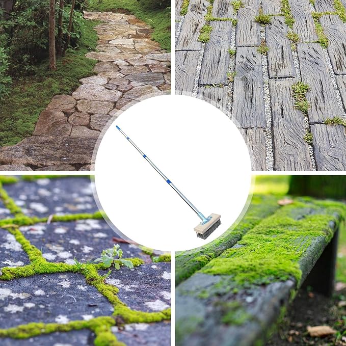 Outdoor Broom Patio Scrubber Moss Algae Plant Stain Remover | Deck Scrub Brush Long Handle Outside Moss Remover Outdoor Scrubbing Tool Garage Cleaner for Patio Deck Garden Shower Wall
