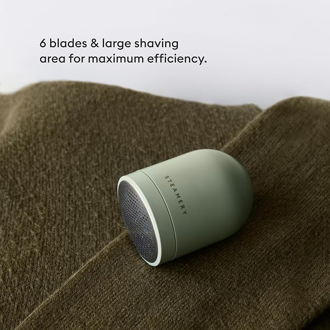 Steamery Pilo Icon Fabric Shaver for Clothes, Rechargeable Lint Remover & Sweater Shaver with USB-C, Replaceable Battery, Dual Mesh Covers, Large Shaving Surface, Scandinavian Design