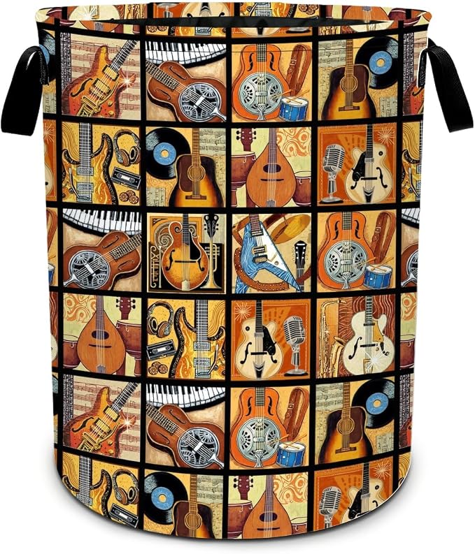 Guitar Laundry Basket Foldable Oxford Laundry Hamper With Handle For Room Bathroom Bedroom