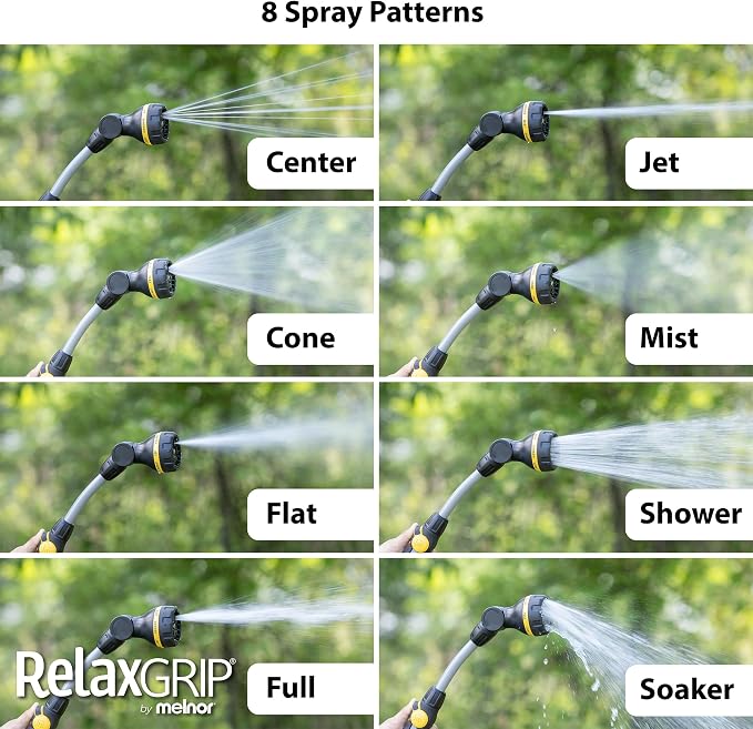 Melnor 65173AMZ RelaxGrip 8 Pattern 16" Pivoting Wand Bundle, Metal, Black, Yellow | 65173AMZ | Easy Thumb Operation | Comfortable Grip | Less Hand Strain | Water Hanging Baskets | Hard-to-Reach Watering