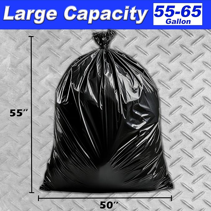 (100 count)65 Gallon Trash Bags,Large Commercial Can Liner,Disposable Black Garbage Bags For Household,Commercial,Lawn and Leaf