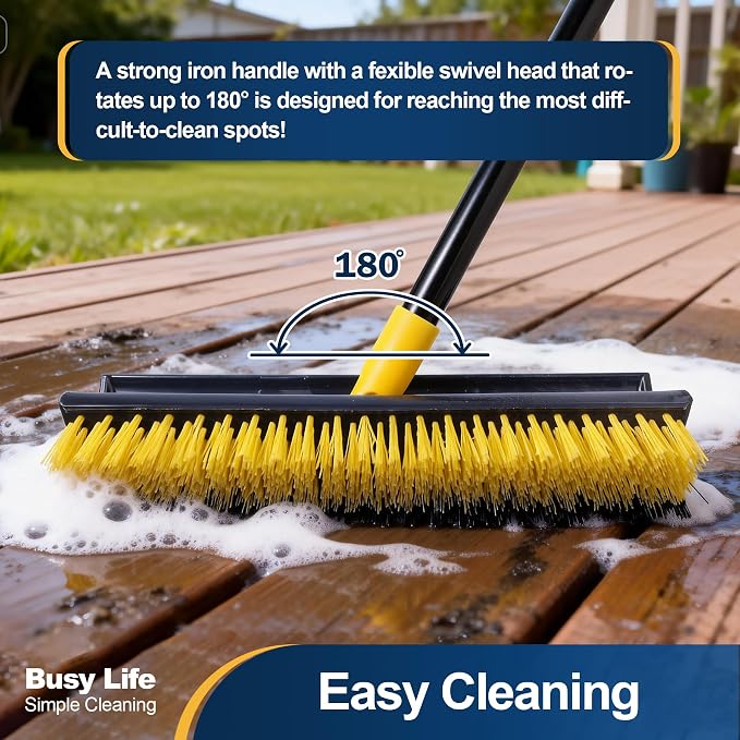 Yocada Double-Sided Floor Scrub Brush Triangle Brush Heavy Duty 65.5" | Corner Crevice Cleaning Stiff Bristle for Cleaning Patio Bathroom Garage Kitchen Wall Deck Tub Tile
