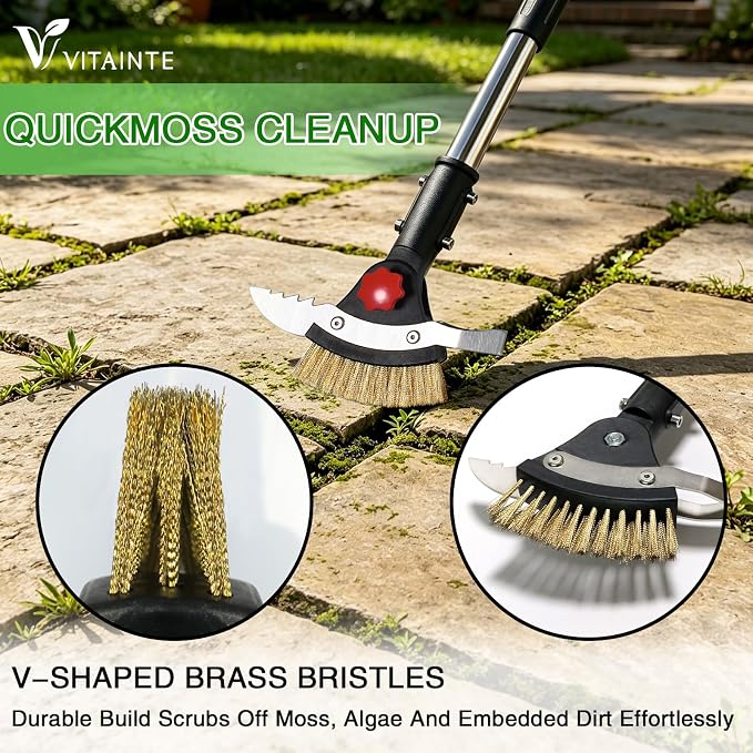 3 in 1 Crack Weeder Tool Long Handle | Heavy Duty Weed Puller, Stainless Steel Crevice Weeding Tool, Moss Scraper, For Driveway, Patio, Pavers, Sidewalk