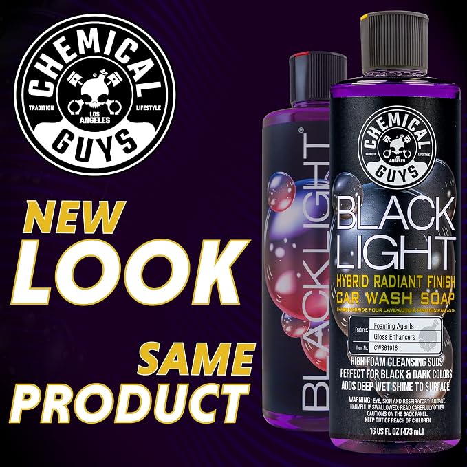 Chemical Guys, Black Light Foaming Car Wash Soap, Black Cherry Scent, 16 oz | For Black and dark color paint, adds deep wet shine to surface, works with foam cannons, foam guns, black cherry scent