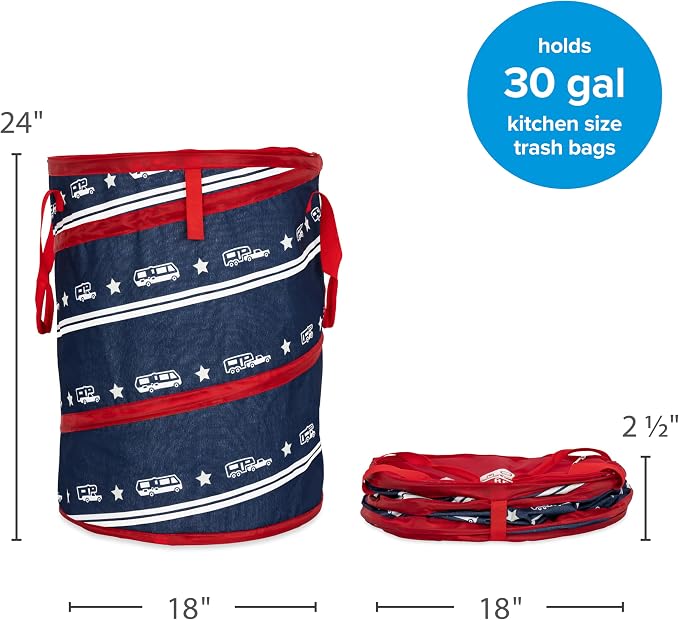 Camco Campsite Pop Up Utility Container with Liner and Zipper Close Lid for RV Storage, Laundry Hampers, and Organization, Patriotic