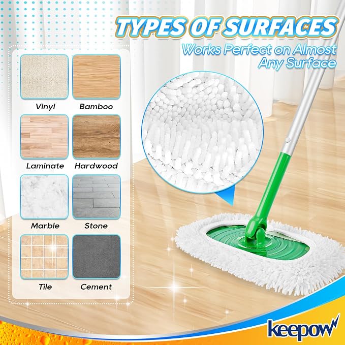 KEEPOW Reusable Microfiber Mop Pads Compatible with Swiffer Sweeper, 4 Pack | Dry Sweeping Cloths Microfiber Wet Mop Pads, Mop Replacement Sweeping Mopping pad Refills for Hardwood Surface Floor Cleaning