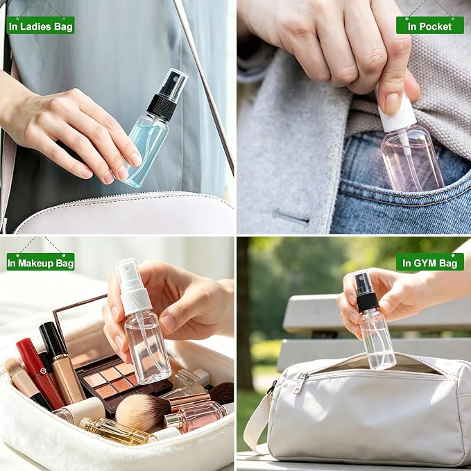 4 Pack Spray Bottle Travel Mist Mini Empty Spray Bottles Thickened Reusable Plastic Sprayers for Toners, Face & Hair Mist 1 Oz, 2 Oz