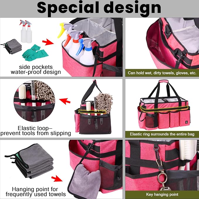 Extra large Cleaning Caddy Bag Built-in hard plastic Aluminum foil lining | Waterproof nylon, aluminum foil lining, quick-drain PVC mesh bottom, for housekeepers