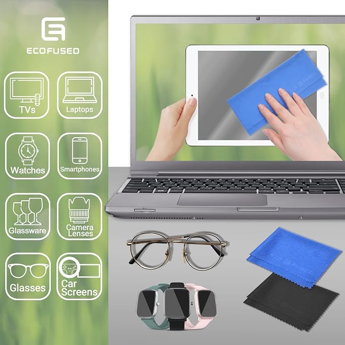 Eco-Fused Blue/Black Microfiber Cloth - 6x7 Inch - 12 Pack - Glasses & Lens Cleaning