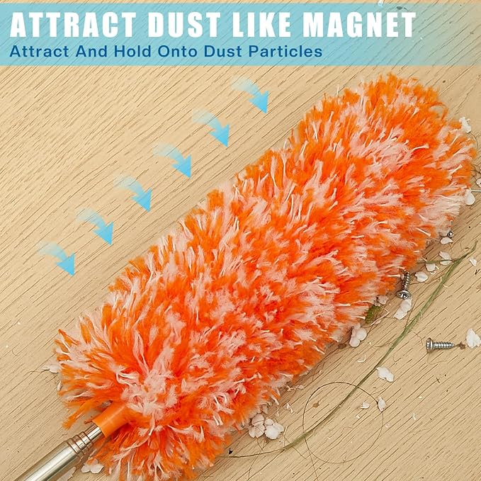 Tanlade 12 Pcs Microfiber Feather Duster for Cleaning, Extendable 13-31 Inch Ceiling Fan Duster with Bendable Head, Washable Tools for Ceiling Fans, Furniture, Car, Cobwebs (Bright Color)