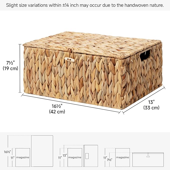 StorageWorks Wicker Basket with Lid, Storage Baskets with Lids, Hyacinth | Woven Baskets with Lids for Shelves, Wicker Storage Baskets with Lids, Lidded Baskets for Organizing, Extra Large, 1 Pack