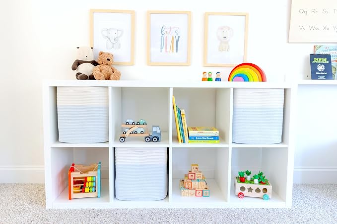 NaturalCozy 13x15x13 Kallax Storage Cubes Bins, 3 Pack | Cotton Rope Cube Storage Bin Woven Baskets for Organizing | Kallax Insert Storage Baskets for Shelves Organizer, Kids Toy, Closet Baby Nursery