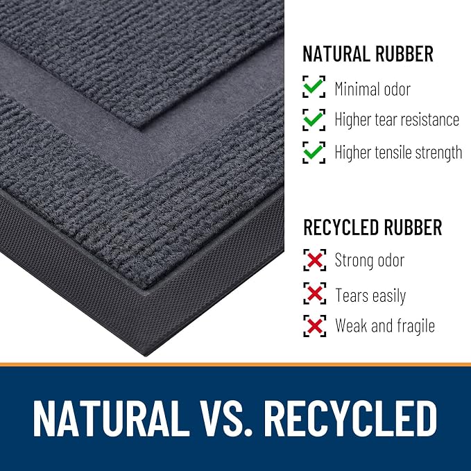 OLANLY Front Door Mat Outside 47x23, All-Season Heavy-Duty Rubber Doormat | Light Grey, Absorbent, Stain Fade Resistant, Waterproof Non-Slip Backing, Low-Profile Indoor Outdoor Floor Mat for Entryway